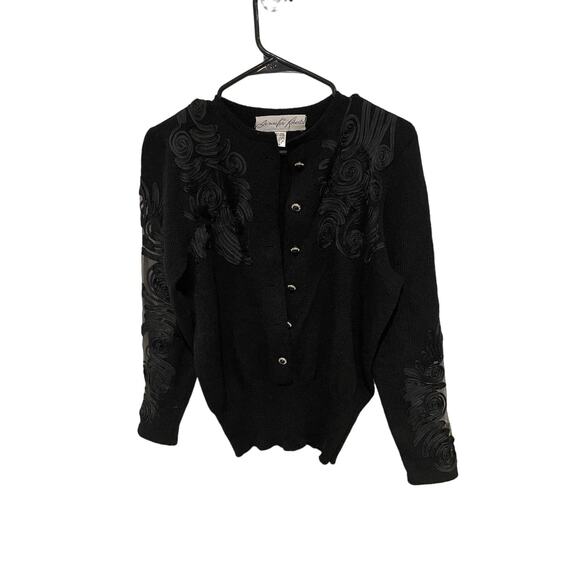Vintage Jennifer Roberts wool jeweled cardigan 1980s black size 8 - Picture 1 of 7